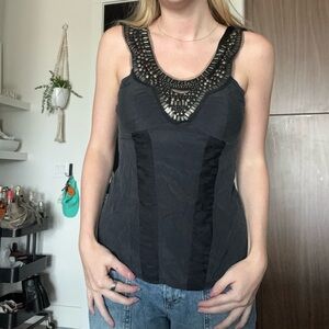 Bebe Black Embellished Fitted Tank Top